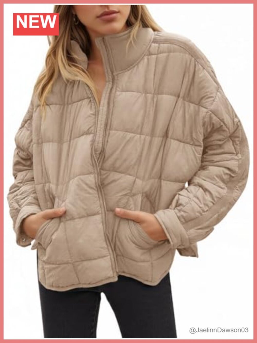 Women's Lightweight Oversized Long Sleeve Zip Water Resistant Packable Puffer